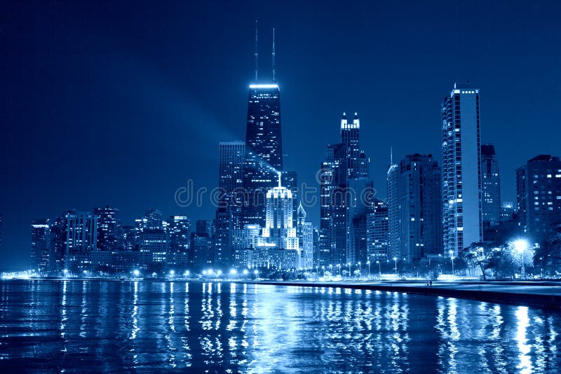 Chicago Skyline at Night stock photo