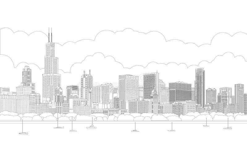 photo Sketch Chicago Skyline Drawing dreamstime com
