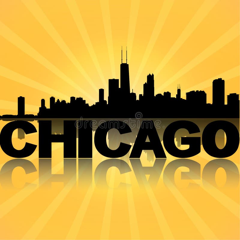 Chicago skyline reflected sunburst royalty free illustration
