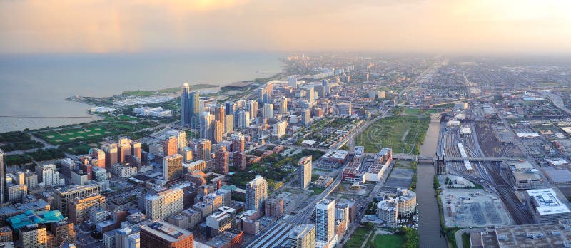 Chicago skyline at sunset