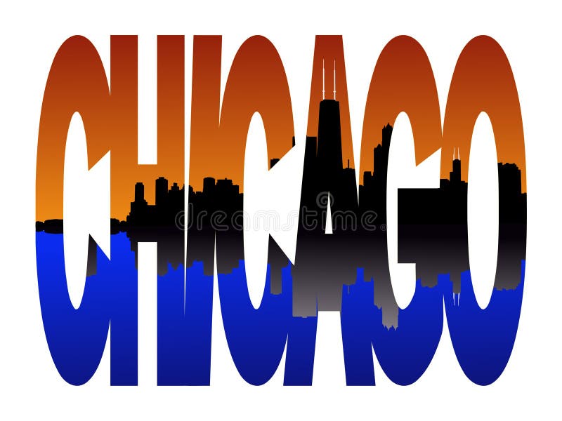 Chicago with skyline at sunset royalty free illustration