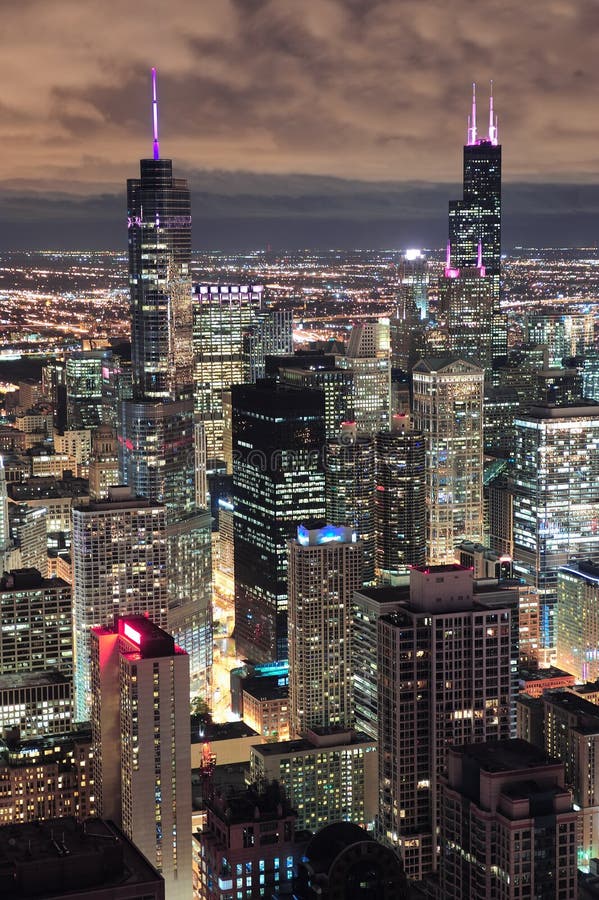 Chicago Urban Aerial View at Dusk Stock Image - Image of colorful ...