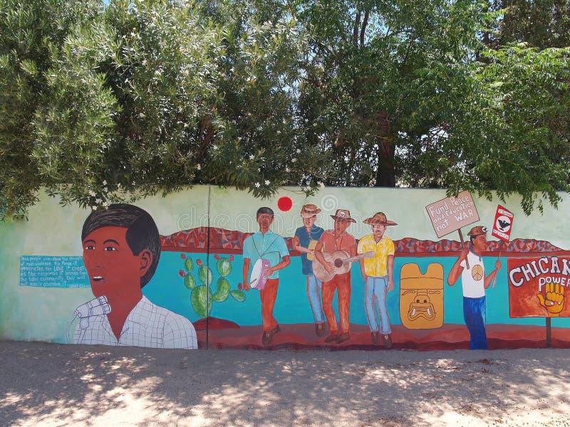 This mural depicts the goals of Chicano empowerment which were to end the Vietnam War and social injustices. They wanted more access to education and good paying jobs. This mural depicts the goals of Chicano empowerment which were to end the Vietnam War and social injustices. They wanted more access to education and good paying jobs.