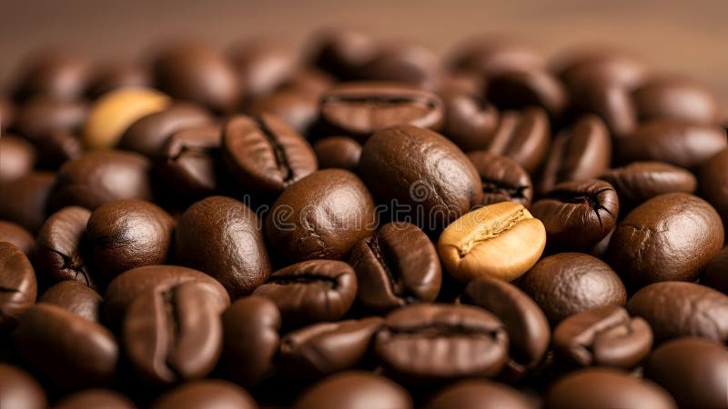 Chicchi di caffè in primo piano, tostati. Pila aromatica di chicchi di caffè tostati illustrazione di stock