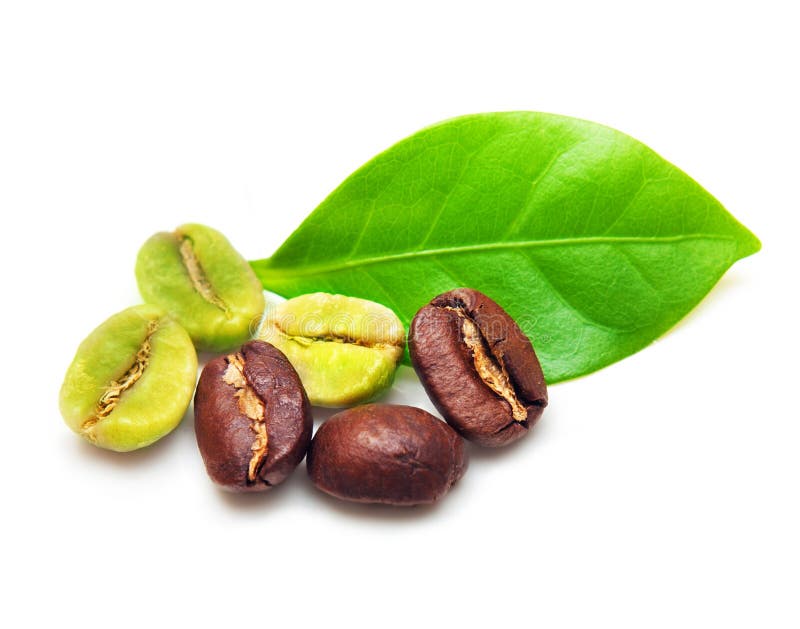 Chicchi di caffè verde e nero. fotografia stock libera da diritti