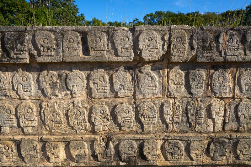 Chichen Itza Tzompantli the Wall of Skulls stock images