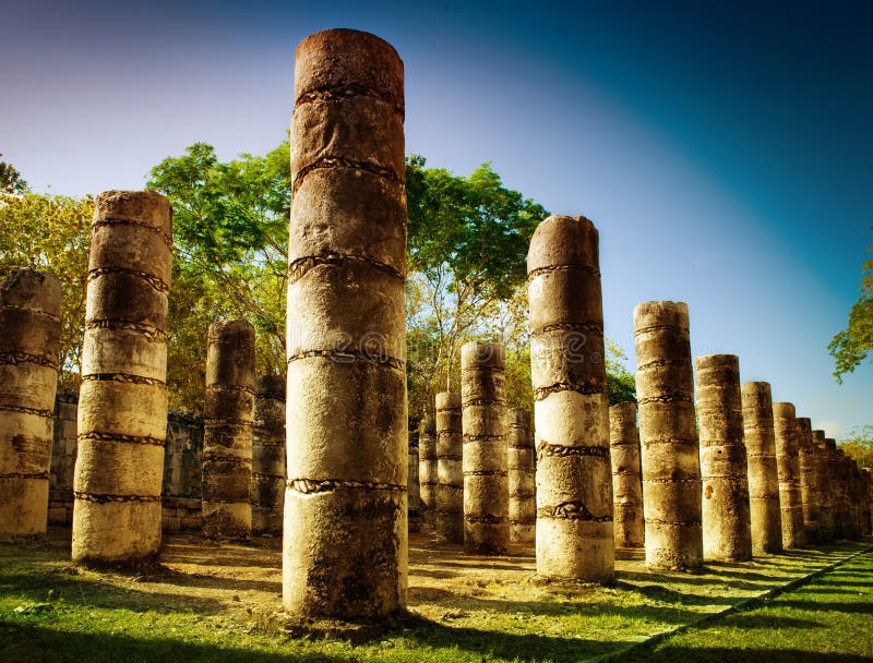 Chichen Itza, Columns in the Temple of a Thousand Warriors, Mexico. Chichen Itza, Columns in the Temple of a Thousand Warriors, Mexico