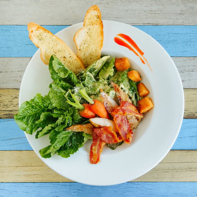 Chicken and Bacon with Lettuce and Grilled Bread Stock Photo - Image of