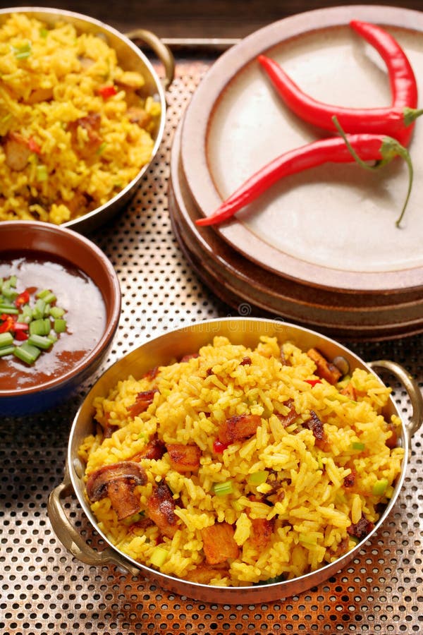 Chicken with Basmati Rice Fried in Stainless Pan Stock Photo Image of