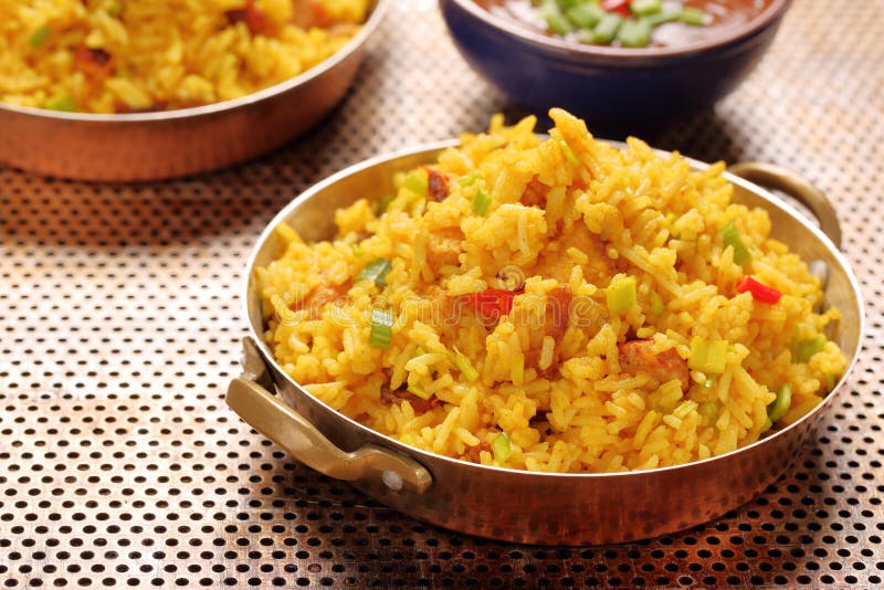 Chicken with Basmati Rice Fried in Stainless Pan Stock Photo Image of food, plate 86051160