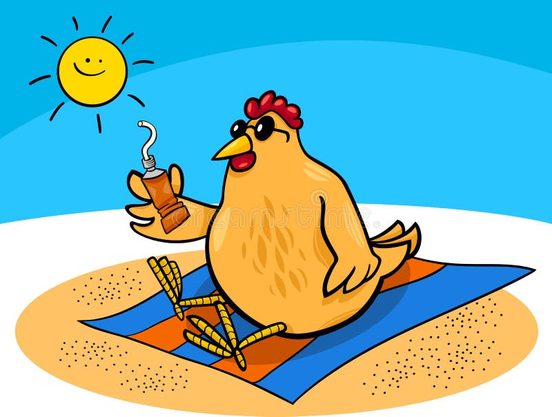 Chicken on the Beach Cartoon Stock Vector Illustration of summer