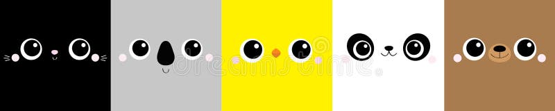 Chicken Bear Cat Koala Panda square face head icon set line. Cartoon funny character. Cute kawaii animal portrait. Kids print for