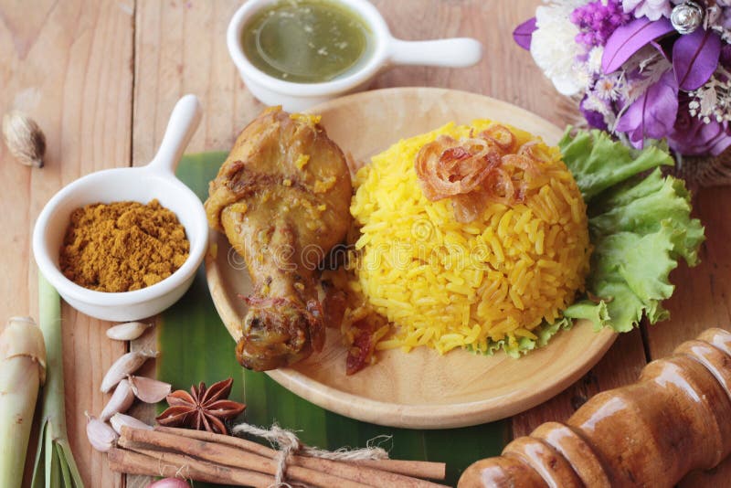 Chicken Biryani with Rice Delicious and Sauce. Stock Photo Image of