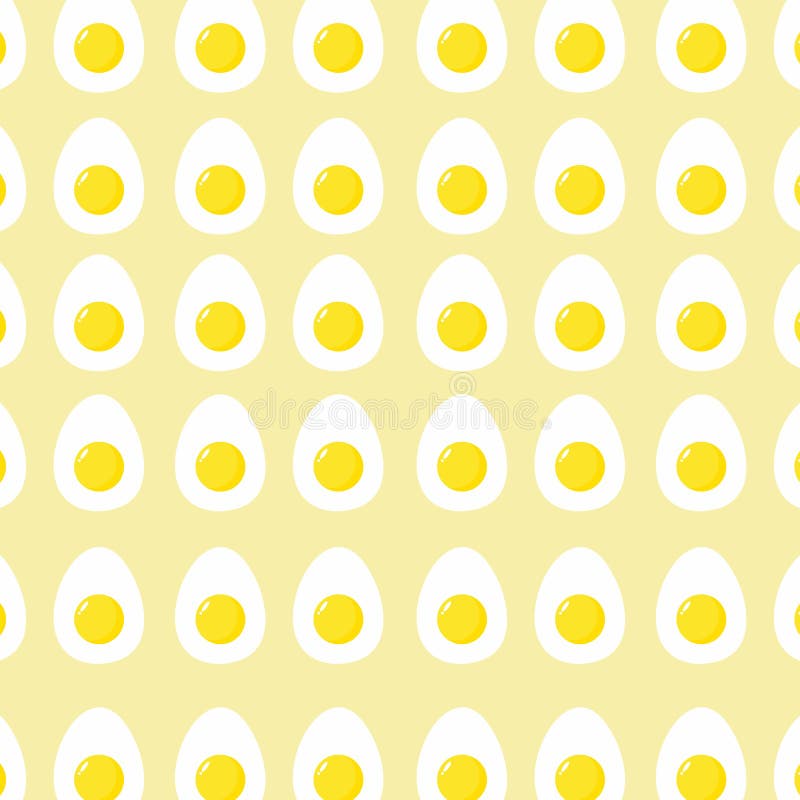 Chicken boiled half cut eggs pattern on yellow background vector illustration