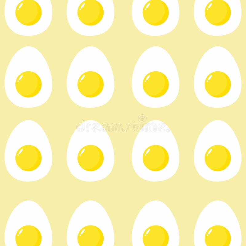 Chicken boiled half cut eggs pattern on yellow background vector illustration