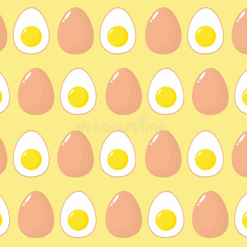 Chicken boiled half cut eggs pattern on yellow background vector illustration