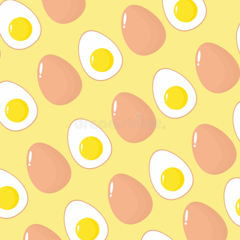 Chicken boiled half cut eggs pattern on yellow background royalty free illustration