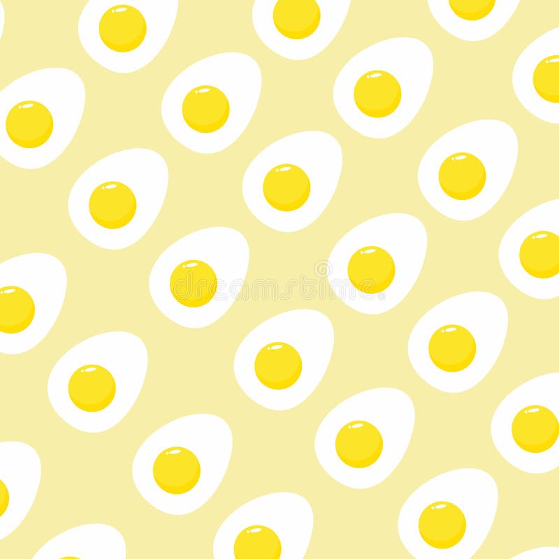Chicken boiled half cut eggs pattern on yellow background royalty free illustration