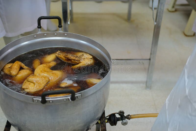 Chicken Boiling in Fish Sauce Soup. Boiled Chicken Stock Photo Image