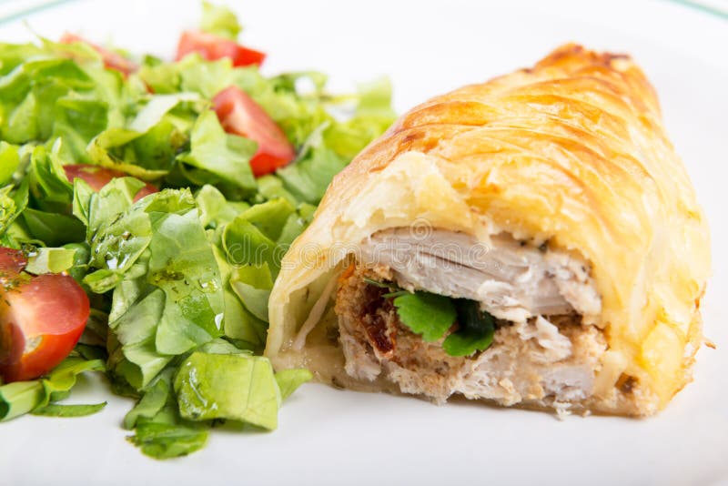 Chicken Breast in French Pastry with Fresh Salad Stock Photo Image of