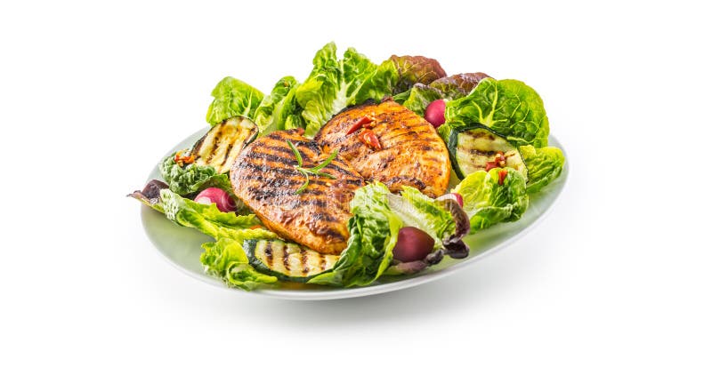 Chicken breast. Grill chicken breast with lettuce salad zucchini