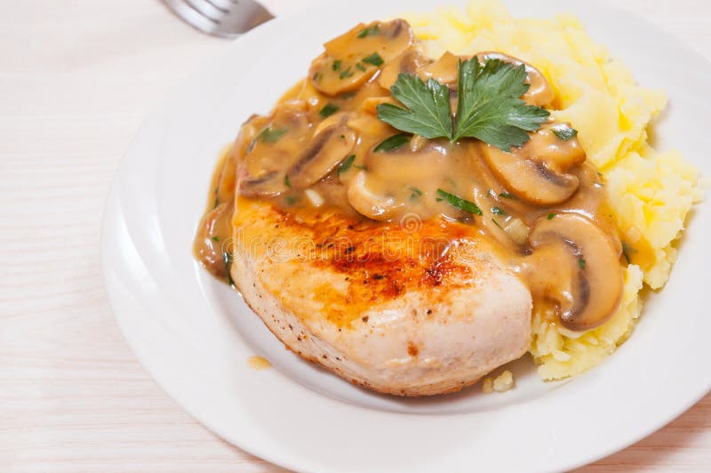 Chicken Breast with Mushroom Sauce and Mashed Potato Stock Image