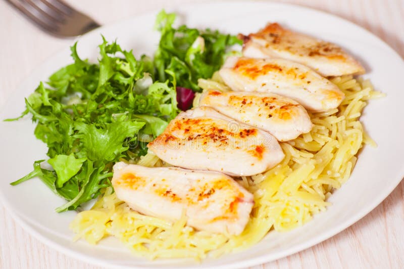 Chicken Breast with Pasta and Salad Stock Photo Image of cuisine