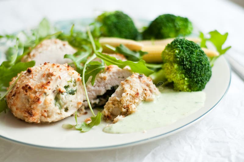 Chicken Breast Rolls with Side Dishes Stock Photo Image of plate