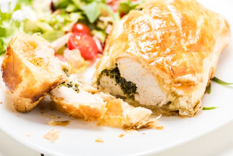 Chicken Breast Stuffed Spinach in Puff Pastry Stock Photo - Image of