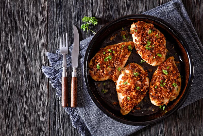 Chicken Breasts with Crunchy Fried Onion Coating Stock Image - Image of ...