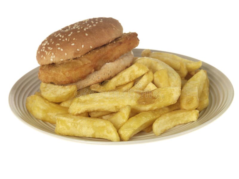 Chicken Burger and Chips stock image. Image of chips 26417805