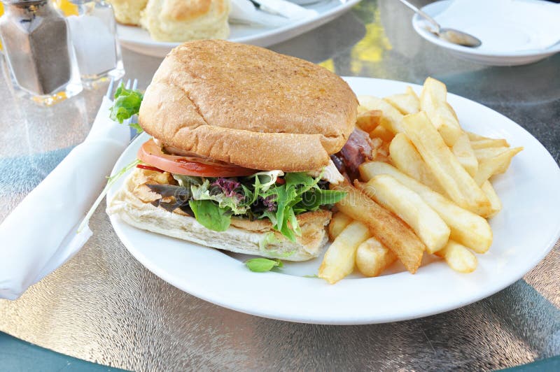 Chicken burger and chips stock image. Image of homemade 37704809
