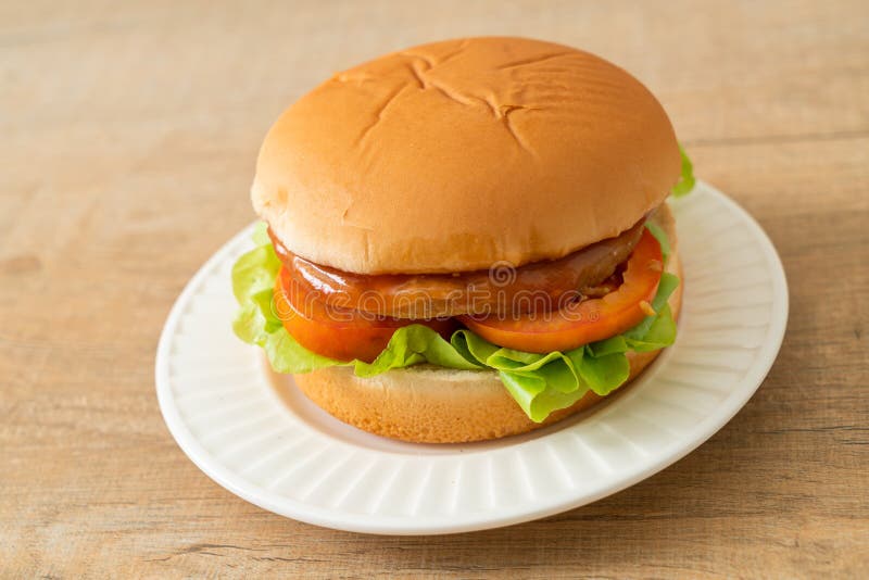 Chicken Burger with Sauce on Plate Stock Photo Image of fast