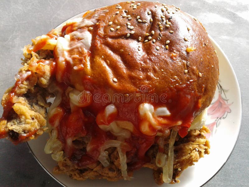 Chicken Burger with Tomato Sauce. Stock Image Image of food, sauce