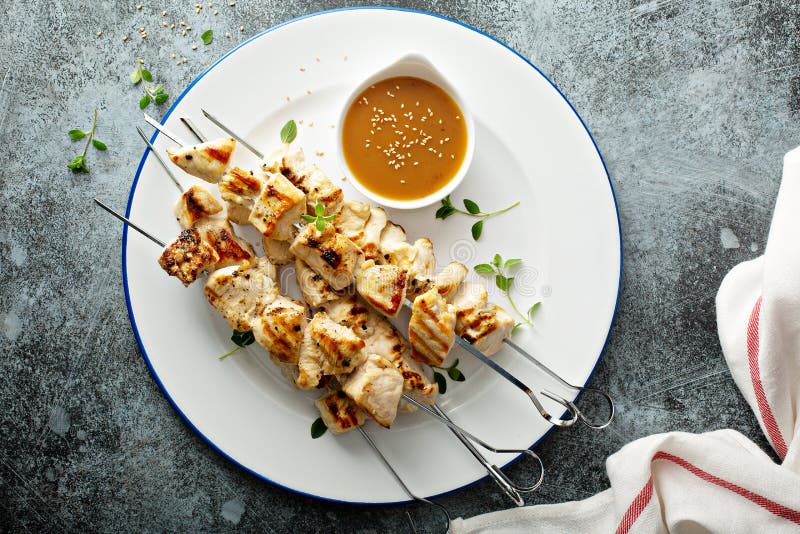 Chicken Cabobs with Ginger Sauce Stock Image Image of appetizer, close 135798939