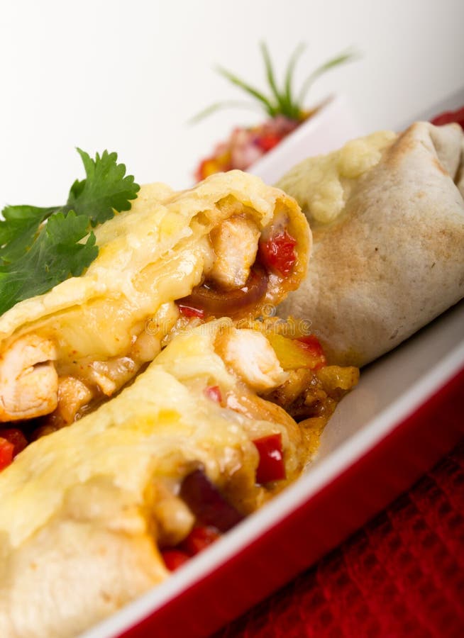 Chicken and Cheese Burritos & Salsa Stock Photo - Image of cuisine