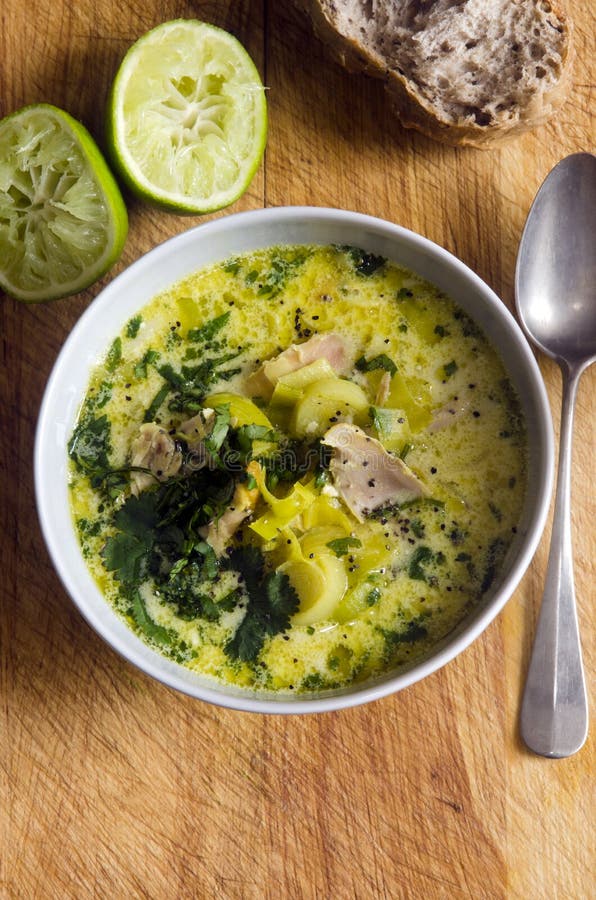 Coconut Soup in a Half of Coconut. Stock Image Image of mussels, milk