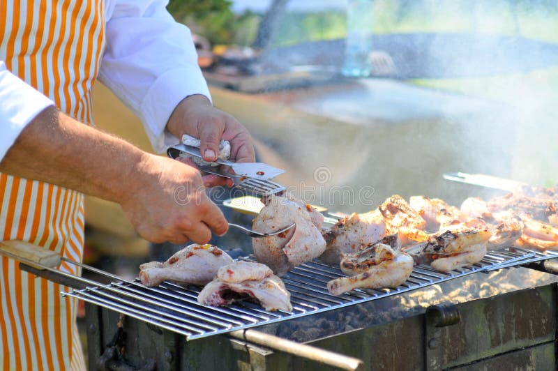 Chicken Cooking On Barbecue Grill Stock Image Image of outdoor