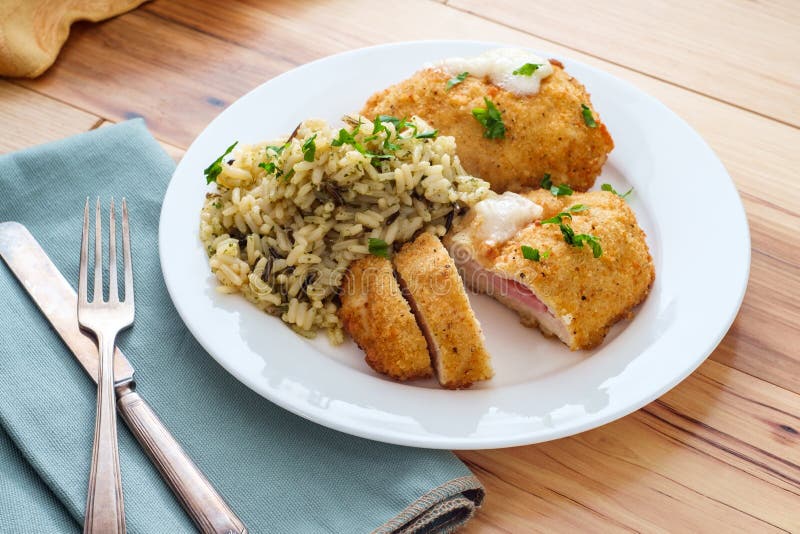 Chicken Cordon Bleu Rice stock photo. Image of creamy - 145581268