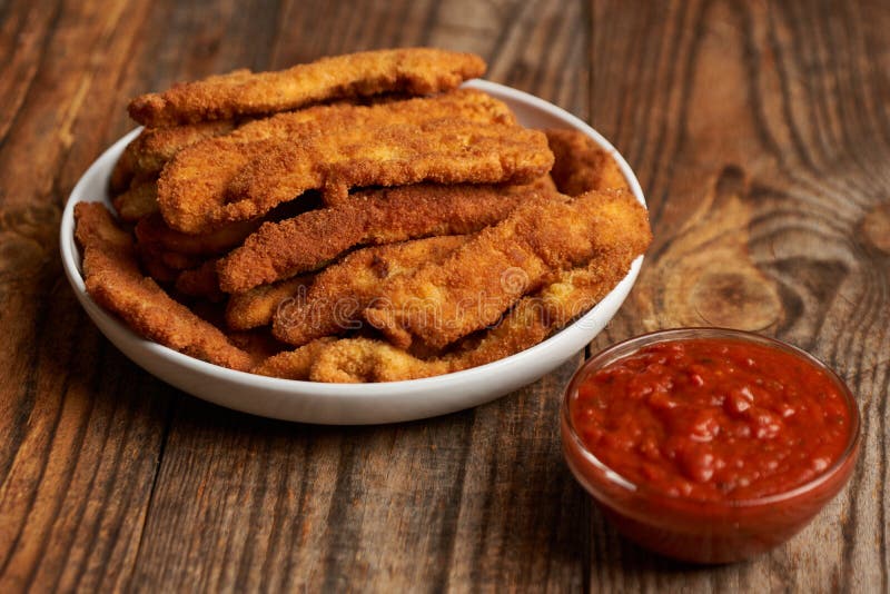 Chicken Crispy Strips with Salsa Stock Photo Image of nuggets