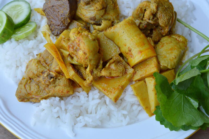 Chicken Curry with Bamboo Shoot on Plain Rice Stock Photo Image of