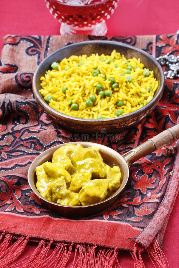 Chicken Curry with Basmati Rice and Green Peas Stock Photo Image of