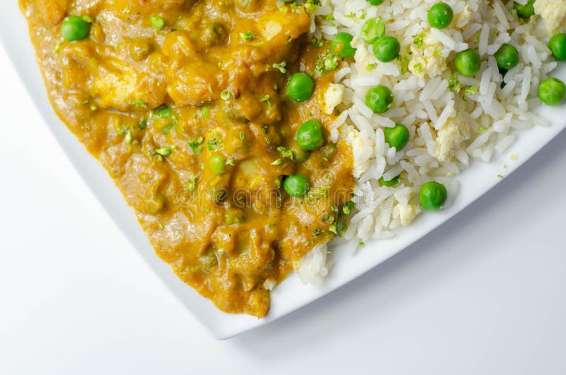 Chicken Curry with Egg Fried Rice, Chicken Breast Pieces in a Mildly