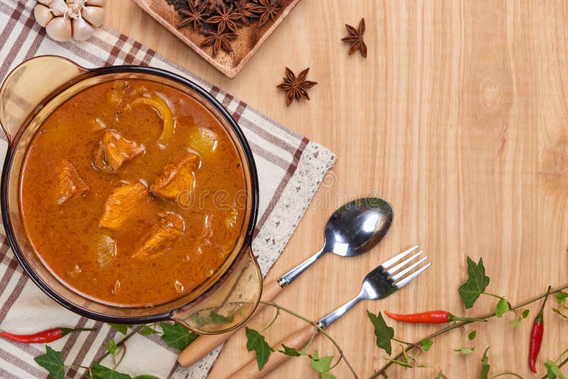 Chicken Curry with Spice on Wooden Background Stock Image Image of