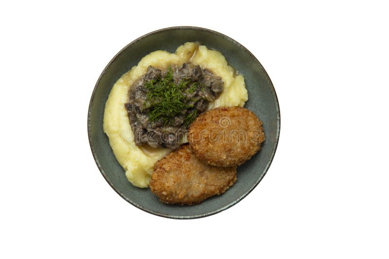 Chicken Cutlets and Mashed Potatoes in a Plate. Stock Image Image of