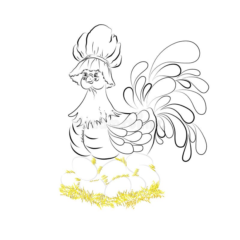 Chicken on eggs feathers. Happy Easter stock illustration Chicken on eggs feathers. Happy Easter stock illustration