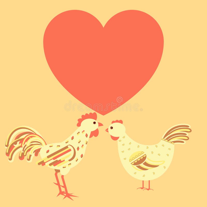 Chicken family around heart card