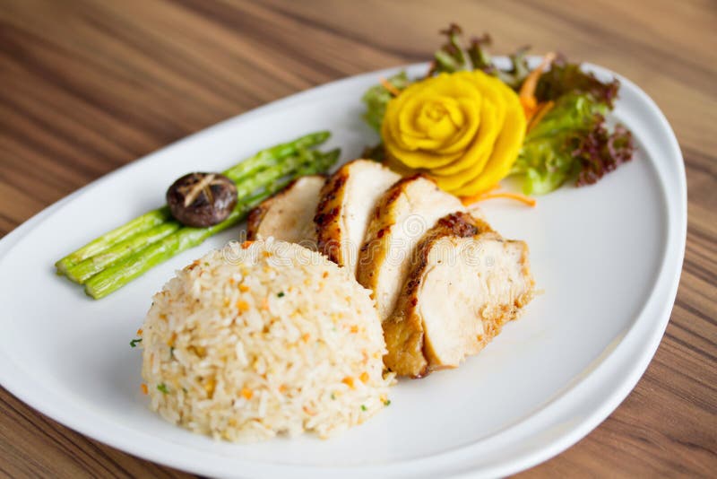 Chicken Fillet with Fried Rice Stock Image Image of fried, chicken
