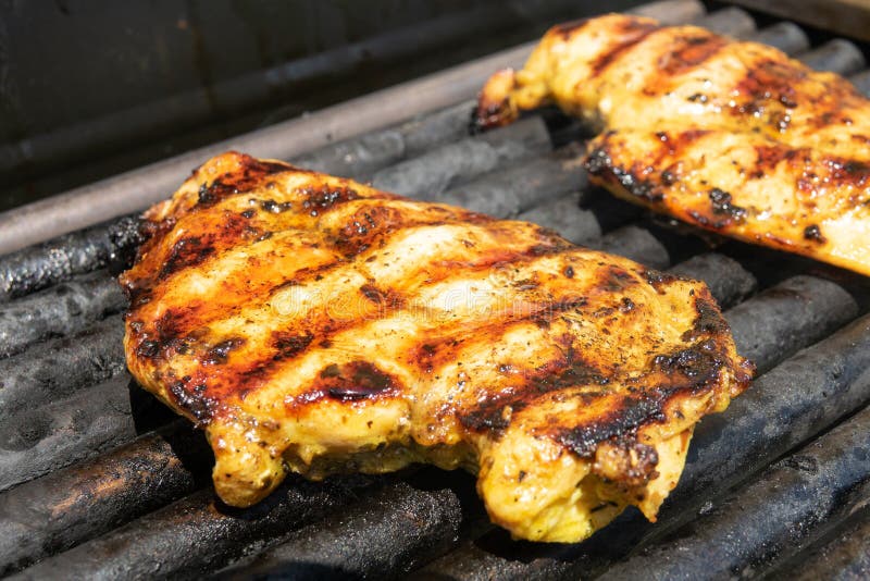 Chicken Fillet on the Grill. Grilled Chicken Breast Stock Photo Image