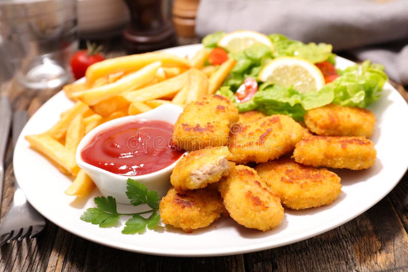 Chicken or fish nugget stock photo. Image of cooked, fries 85486344